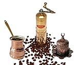 7' Handmade Manual Brass Coffee Mill Grinder Sozen Coffee Maker, Solid Copper Turkish Greek Arabic Coffee Pot Stovetop Coffee Maker Cezve Ibrik Brik, Espresso Cup Saucer Set, Bronze Bundle