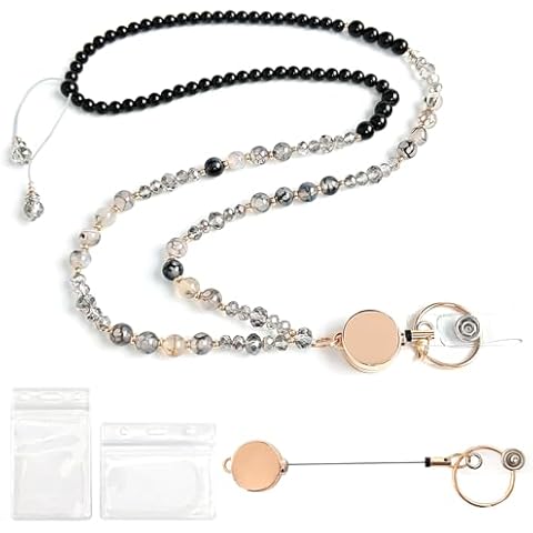 Lanyard for ID Badge and Keys for Women, ID Badge Lanyard with Natural Stone, Teachers Badge Holder Lanyards(Style3) Cover