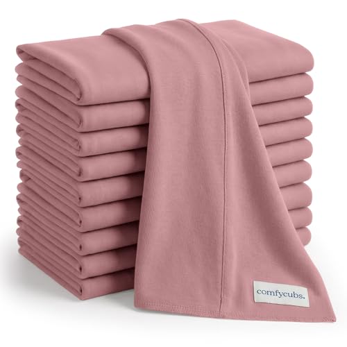 Image of Comfy Cubs Baby Burp Cloths Set (Pack of 10) - Large, 6-Layer, Ultra Absorbent 100% Cotton for Infant Spit-Up, Drool, and Messes - Soft, Gentle, Thoughtful New Born Baby Gifts, Mauve