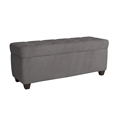 The Sole Secret Button Tufted Ottoman with Shoe Storage, Bedroom Bench with Shoe Storage Slots, 20"H x 50"L x 17"D, Grey with Red Tint Upholstery