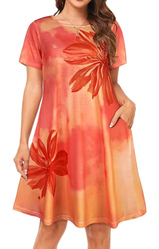 Image of Womens Summer Dresses Beach Casual Loose Tshirt Floral Short Sleeve Flowy Pockets Sundresses 2026