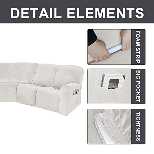 Cjc Velvet Sectional Couch Covers, Corner Sectional Cover, Corner Piece, Reversible Corner L Shaped Slipcover, Recliner Corner Sofa Protector For Living Room (Velvet White, 7 Piece 5-Seats) #TOP1