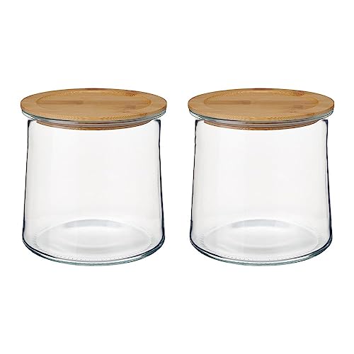 Juego de 2 botes grandes de cristal transparente con tapa de bambú natural de 1800 ml