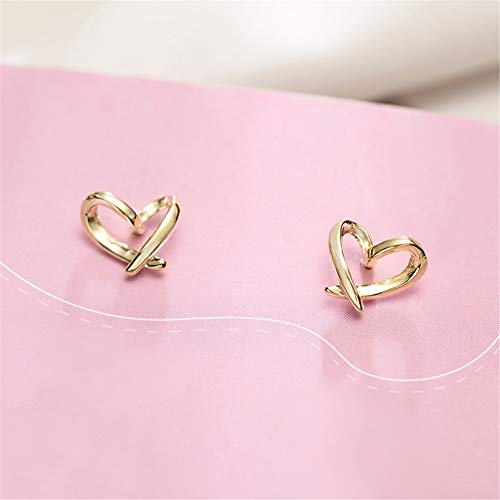 Minimalist Gold-Tone Heart Sterling Silver Earrings for Women Girls Charm Hollow Love Hearted Stud Tiny Small Cartilage Tragus Post Pin Hypoallergenic Pierced Ear Christmas Birthday Jewelry3