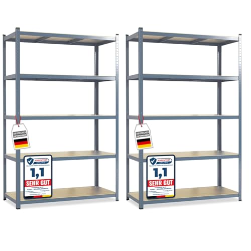 KARAT - KARAT – Lot de 2 étagères Robustes Lakota pour Charges Lourdes – Étagères enfichables avec 5 tablettes réglables – Rayonnages en métal Idéal pour Cave ou Garage – Gris, 180 x 90 x 40 cm - -17%