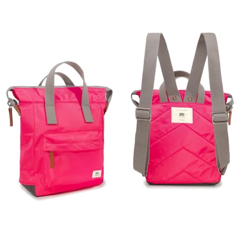 Image of ORI LONDON Small Tote Bag Backpack - Nylon Tote Backpack for Women & Men with Wide Mouth, Chunky Zippers, Multiple Pockets, Adjustable Straps - The Bantry, Sparkling Cosmo Backpack, 12.6x9x4