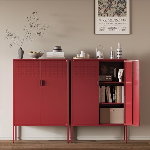 Image of Metal Storage Cabinet,2 Door TV Stand, Metal Mesh Accent Cabinet