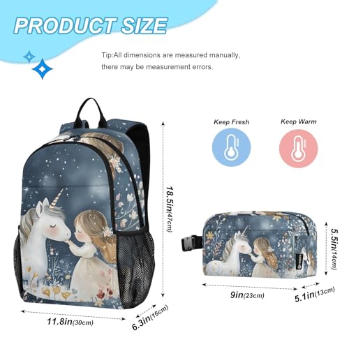 Backpack Lunch Bag Set for Travel Hiking Picnic, Watercolor Fairy Animal Print Backpacks with Insulated Lunch Box2