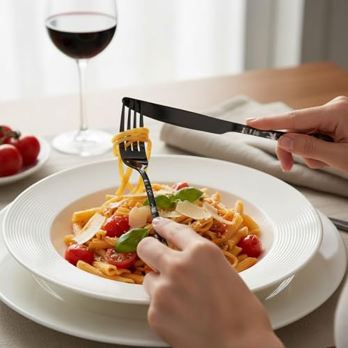Image of 10 Pcs Black Floaral Stainless Steel Cutlery Set for Dining Table with Spoons and Forks Set + Butterknives - The Perfect Tableware /Flatware