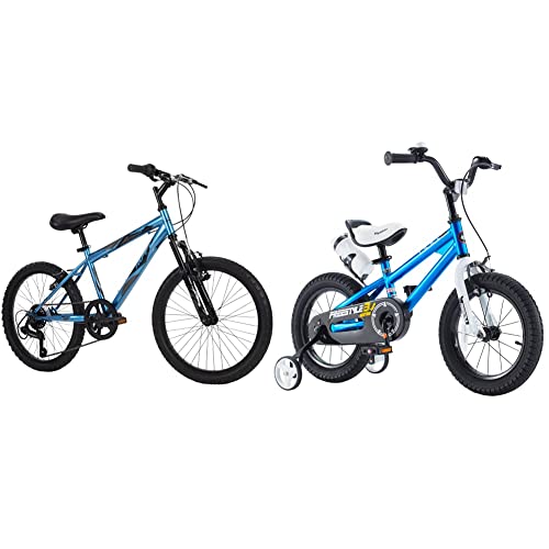 Huffy Kids Hardtail Mountain Bike For Boys, Stone Mountain 20 Inch 6-Speed, Metallic Cyan (73808) & Royalbaby Kids Bike Boys Girls Freestyle Bmx Bicycle With Training Wheels Gifts, Blue #TOP27
