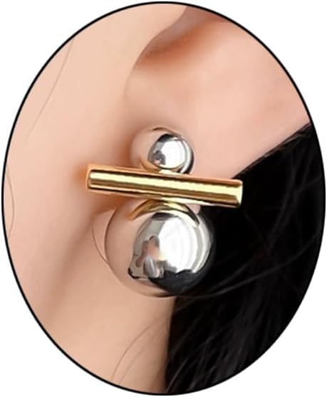 Two Tone Teardrop Stud Earrings for Women Gold Silver Front Back Oval Bean Dangle Earrings Cute Post Ball Earrings Lightweight Chunky Jewelry Gifts