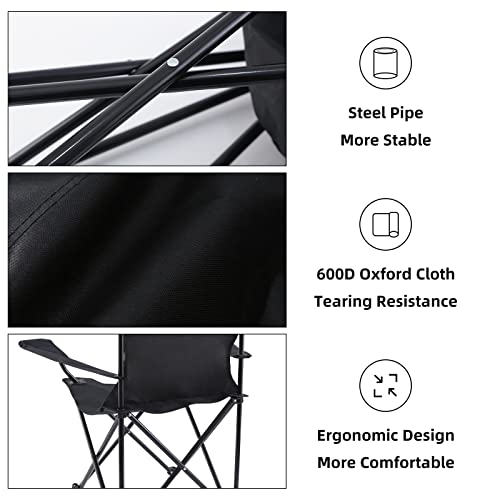 Yssoa Portable Folding Black Camping Chair, Xl W/Armrest, Black #TOP6