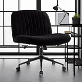 IWMH Armless Office Chair, Desk Chair with Wheels,Ergonomic Criss Cross Legged Chairs with Fabric Padded,Height Adjustable Wide Seat Computer Chairs,Mid-Back Swivel Vanitychair for Home Office Black - Image 5
