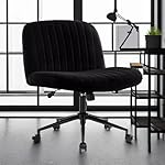 Armless Wide Seat Office Chair, Criss Cross Legged Desk Chair with Wheels, Height Adjustable Computer Task Chair,Wide Seat Swivel Vanity Chair for Home,Office,Bedroom, Make Up, Small Space,Black - Image 5