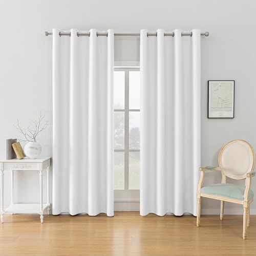 YSTELLAA Gardinen Vorhänge 2er Set, 140×260cm, Verdunklungsvorhänge Mit Ösen, Thermovorhang Kälteschutz Blickdicht, Schallschutz Vorhang Schlafzimmer, Outdoor Vorhang, Weiß