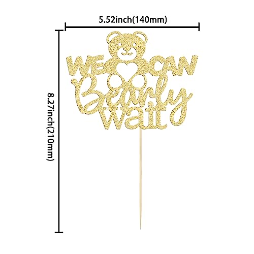 Gyufise 1Pc We Can Bearly Wait Baby Shower Cake Topper Baby Bear Theme Cake Decoration for Baby Shower Gender Reveal Party Decoration Supplies Gold Glitter - Image 2