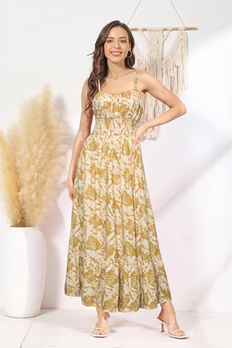 Image of GRACE KARIN Summer Dresses for Women 2026 Vacation,Smocked Floral Maxi Dress,Boho Beach Sundress with Pocket Fashion Clothing