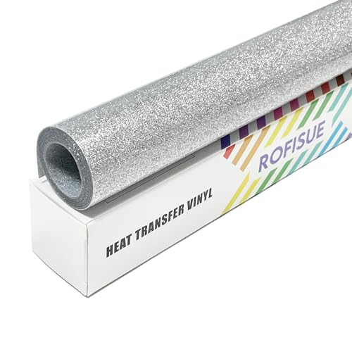 ROFISUE Silver Glitter Heat Transfer Vinyl 126FT Glitter Iron on Vinyl for T-Shirts Easy to Cut & Weed Compatible with Cricut & All Cutter Machines