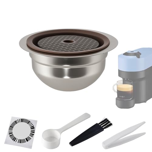 RTXANFYZ Stainless Steel Reusable Coffee Pods for Nespr*sso V-rtuo - Refillable Capsules Compatible with V-rtuoline GCA1 and ENV135 NEXT POP Series With 4 Barcode Stickers,Silicone Lid (230ML)