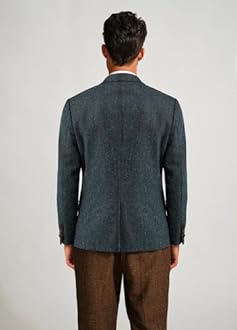PJ PAUL JONES Mens Blazer Vintage Herringbone Tweed Blazer Two Button Wool Blend Sport Coat with Pocket Square