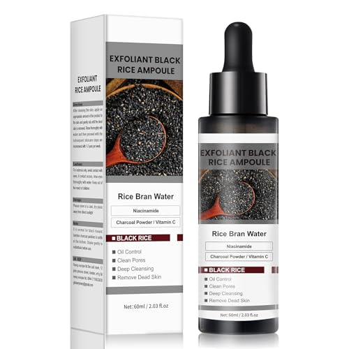 Black Rice Peel Shot Peeling Ampoule 60ml,Exfoliating Face and Body Scrub Dead Skin Remover for All Skin Types,Black and White Rice