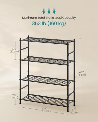 SONGMICS 4-Tier Storage Shelves, Steel Wire Shelving Unit, Easy Assembly Organizer Rack, 31.5 x 11.8 x 43.7 inch, Matte Black, for Kitchen Pantry, Dacey-Old Collection UBSC284BD01 - Image 3