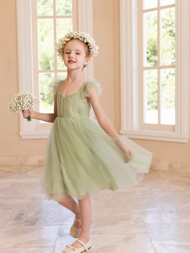 Tulle Flower Girl Dresses Ruffle Sleeve Wedding Pageant Party Dress Pretty Short First Communion Gown2