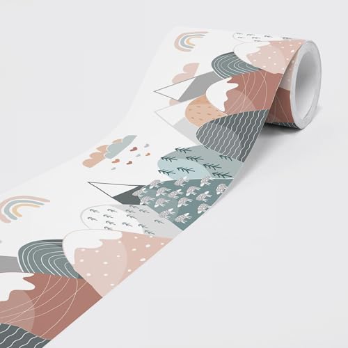 Frise murale autocollante - Frise murale décorative pour mur, meuble, plafond, papier peint, porte - Motif montagne enfant - 5 x 0,15 m par rouleau
