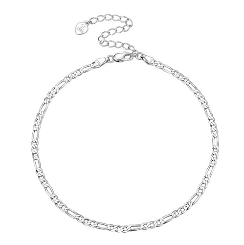 U7 Sterling Silver Anklets Adjustable Foot Jewelry 3Mm Diamond Cut Figaro Chain Ankle Bracelets For Women Teen Girls 22-27Cm #TOP17