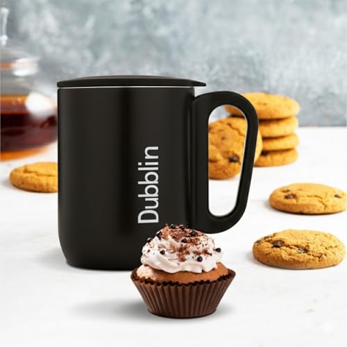 Image of DUBBLIN Polo Stainless Steel Unbreakable Tea Coffee Mug Double Wall with Handle and Lid, Wide Mouth Mug Keeps Beverages Hot & Cold 220 ML Black
