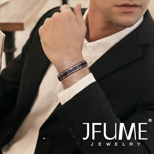 JFUME Bracelet Magnétique Homme et Femme Plaqué Or 18K avec Bracelet en Acier Inoxydable Noir PVD avec Outil de Suppression de Lien 21.5cm Réglable – vue 3