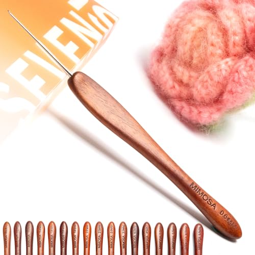 Image of SEVENSUN Mimosa 0.6mm Single Crochet Hook, Available in 0.6mm-6.5mm, Ergonomic Hand Polished Stainless Steel Inline Pointy Wood Handle Crochet Hook for Arthritic Hands, Mother's Day Gifts for Mom