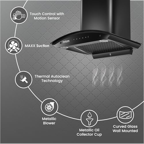 Image of Hindware Smart Appliances | Nadia IN 60 cm Chimney | 1500 CMH |Curved Glass | Filterless | Auto Clean | Touch Control, Motion Sensor | 10 Yrs Warranty on Motor & 2 Yrs on Product (Black)