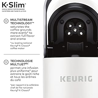 Keurig K-Slim Cafetière à dosettes K-Cup à portion unique, dotée de boutons poussoirs simples et de la technologie MultiStream, blanc