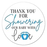 Little Feet Baby Shower Stickers Pack - 50 Blue Stickers, Thank You Favors for Boys & Girls, 2 Inch Labels