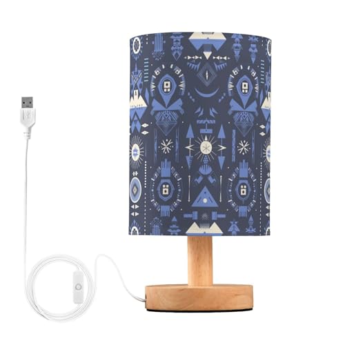 Lámpara de Mesa de Noche con Ilustración Azteca Indigo miniatura 1