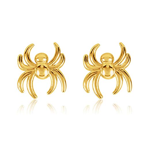 Delicate Spider Cartilage Small Stud Earrings for Women Minimalist Punk 925 Sterling Silver Gold Plated 20G Screw Back Helix Tragus Sensitive Ears Halloween Piercing Studs Cute Animals Hypoallergenic Fashion Jewelry Gift