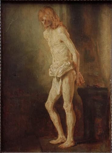 Toile Le Christ sur la colonne de Rembrandt portrait artistique émotionnel 60x90