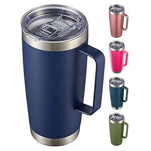 CIVAGO 20 oz Tumbler Mug with Lid and Straw, Insulated Travel Coffee Mug with Handle, Double Wall Stainless Steel Vacuum Coffee Tumbler, Thermal Coffee Cup, Navy Blue