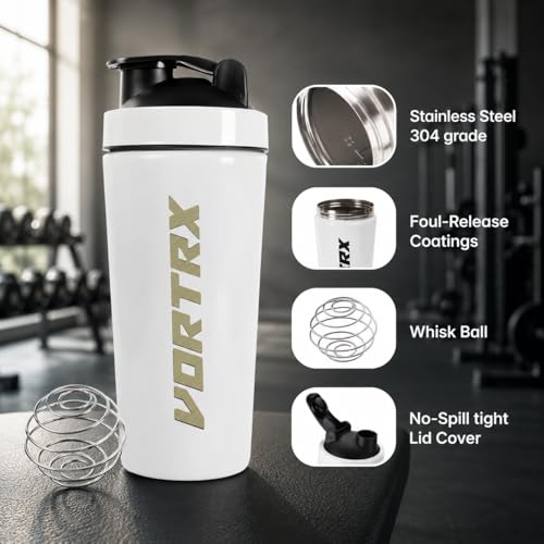 Image of Steel Protein Shaker Bottle With Premium Laser Engraved Logo | 100% Leakproof BPA-Free Metal With Whisk Ball | Perfect for Protein, Pre-Workout, Creatine (Engrave White)