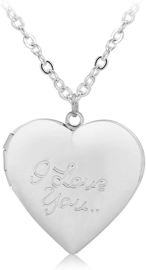 Xineker Zinc Alloy Personalised Heart I Love You Engraved Locket Necklace DIY Photo Box Jewellery Gift for Girls Women Men 20" 40