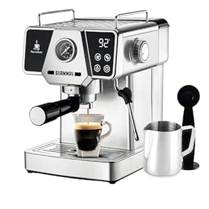GIANNA Espresso Machine 20 Bar, Compact Espresso Maker with Steam Milk Frother, Stainless Steel Coffee Machine with 60oz Removable Water Tank for Cappuccino, Latte, Silver