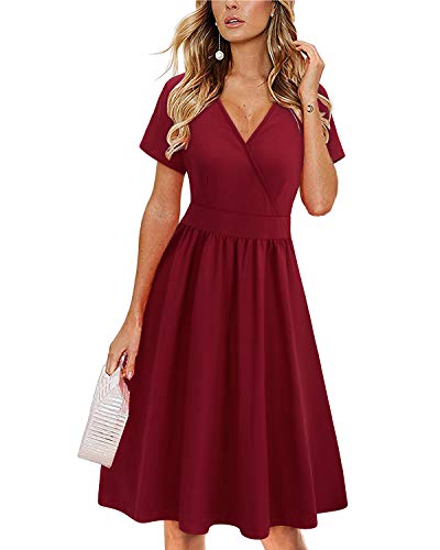 Image of VOTEPRETTY Women's Short Sleeve V Neck Wrap Dress Summer Casual Floral Sundress with Pockets