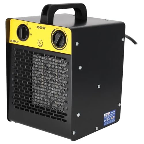DEDRA Chauffage céramique PTC 3000 W, radiateur soufflant électrique carré noir, aérotherme d'appoint portable avec thermostat pour atelier, garage, maison...