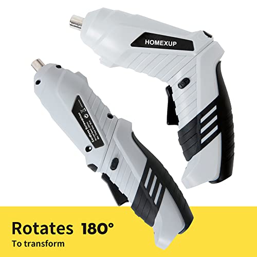 Homexup Electric Screwdriver, 3.6V Cordless Screwdriver Rechargeable With 45Pcs Screw Driver Bit Set, Front Led Light, Extension Rob, Micro Usb, Carrying Case, Easy For Small Home Projects（Gray） #TOP4