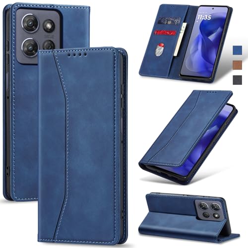 Image of Jasonyu Flip Wallet Case for Moto G Power /Play (2025),Leather Magnetic Folio Cover with Card Holder,Kickstand - TPU Shockproof Durable Protective Phone Case,Blue