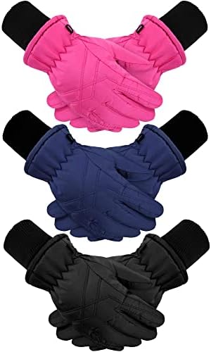 Hicarer 3 Pairs Kids Winter Gloves Waterproof Snow Ski Gloves Windproof Warm Unisex Ski Gloves Thermal Snow Mitten for Cold Weather Girls Boys (Simple Style, 4-7 Years)