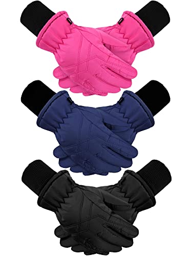 Hicarer 3 Pairs Kids Winter Gloves Waterproof Snow Ski Gloves Windproof Warm Unisex Ski Gloves Thermal Snow Mitten For Cold Weather Girls Boys (Simple Style, 4-7 Years) #TOP1