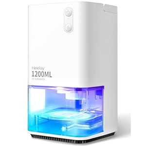 Heelay Deshumidificador 1200ML, Deshumidificador Eléctrico Bajo Consumo Silencioso 7 LED Colores Portátil Apagado Automático Descongelación Automático Baño Dormitorio Oficina RV Blanco
