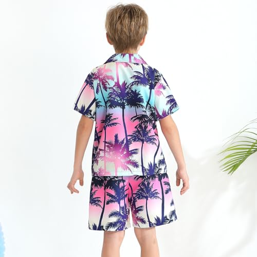 Image of Weixinbuy Boys Summer Outfits Short Sleeve Hawaiian Shirt and Shorts Vacation Set for Kids Summer Clothes Set